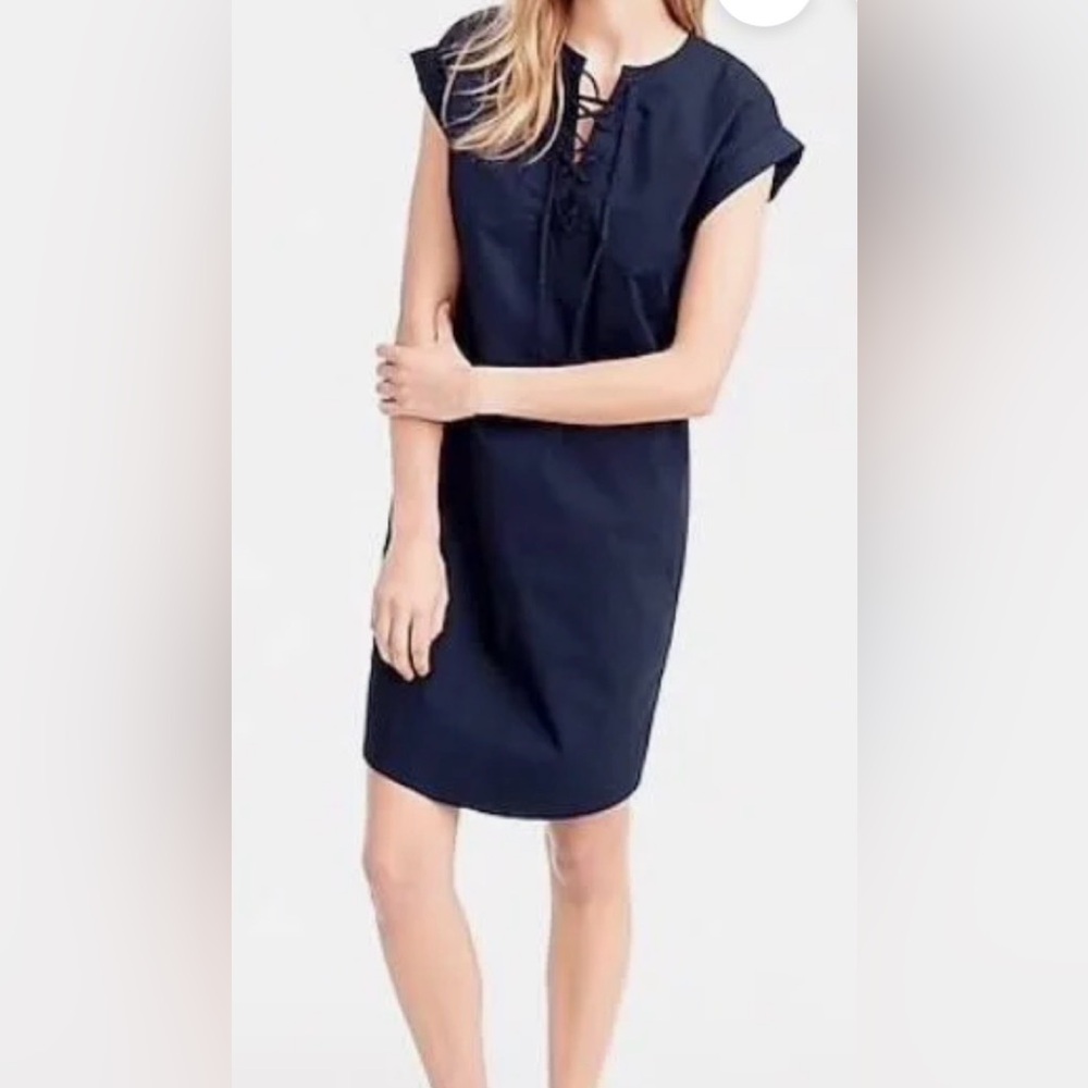 J. Crew Lace-Up Cotton Shirt Dress Navy Lightweight Beach Summer.  Sz XL.  EUC!